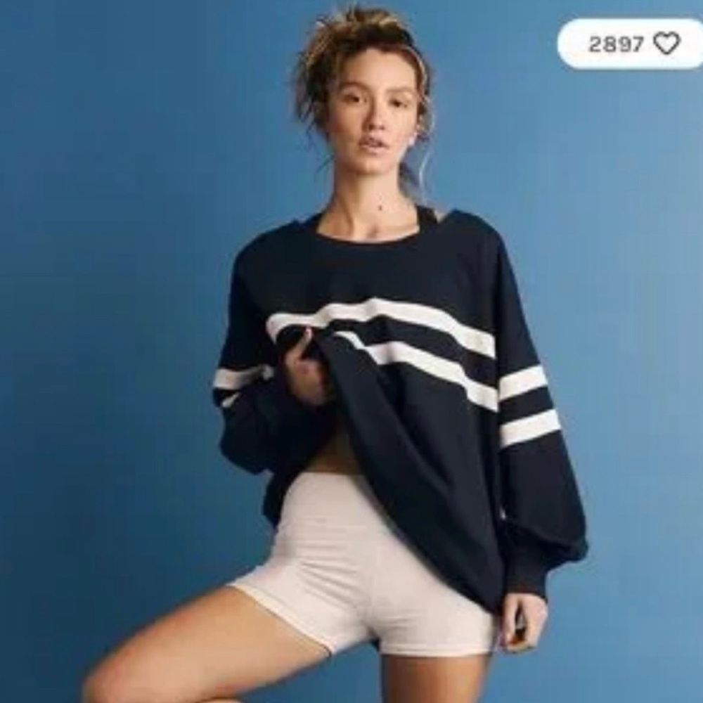 Free People Post Up Layer Top in navy and white